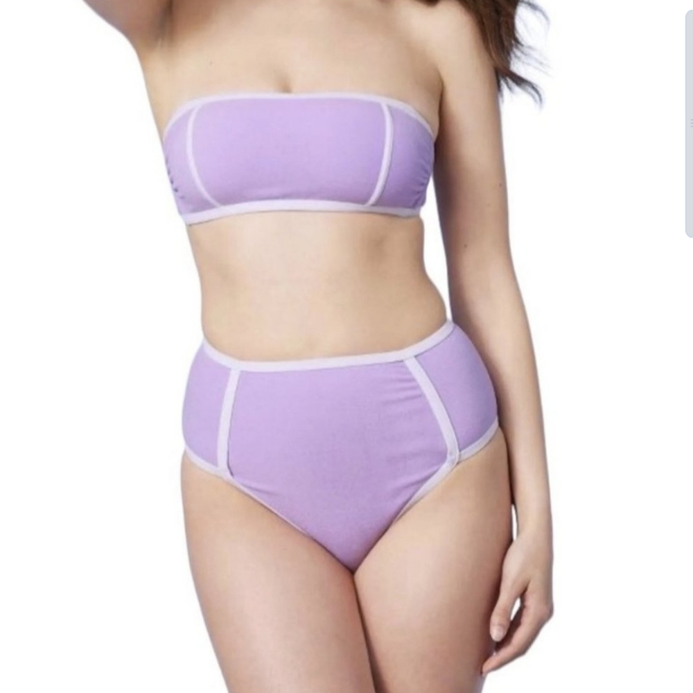 NWT Kona Sol Purple Terry Cloth Bandeau High Rise Bikini Set